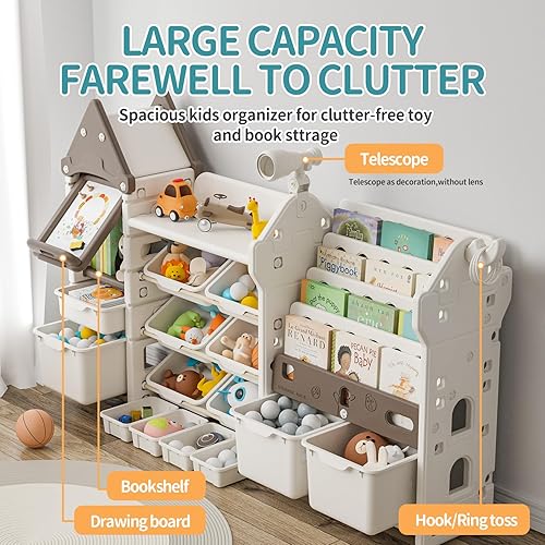 Miniatura 22 de UNICOO Organizador de almacenamiento de juguetes para niños y estantería para niños, organizador de juguetes con estantería, organizador de estante