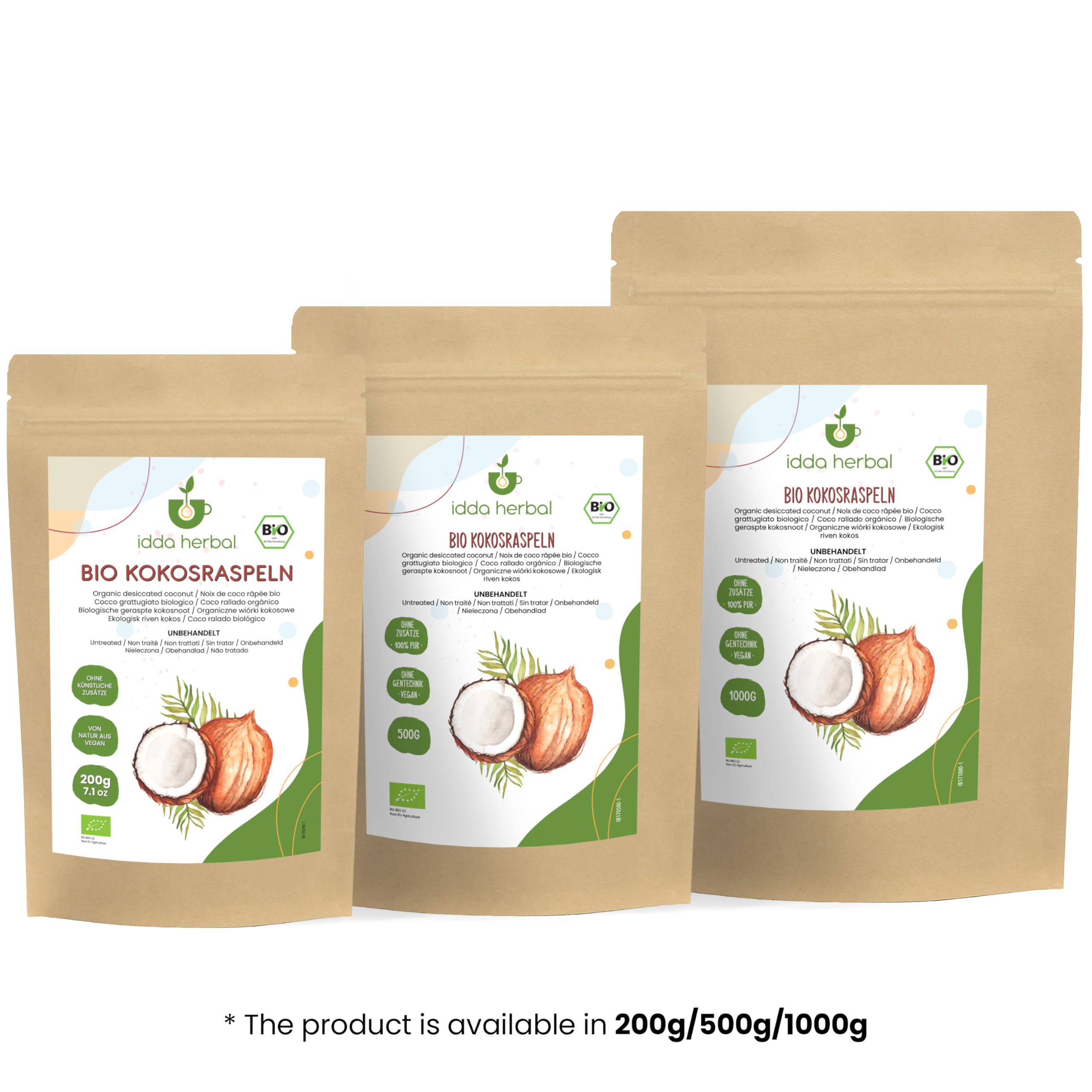 IDDA Herbal Noix de Coco Desséchée BIO 1kg, Noix de Coco Crue pour la Cuisine et la Pâtisserie