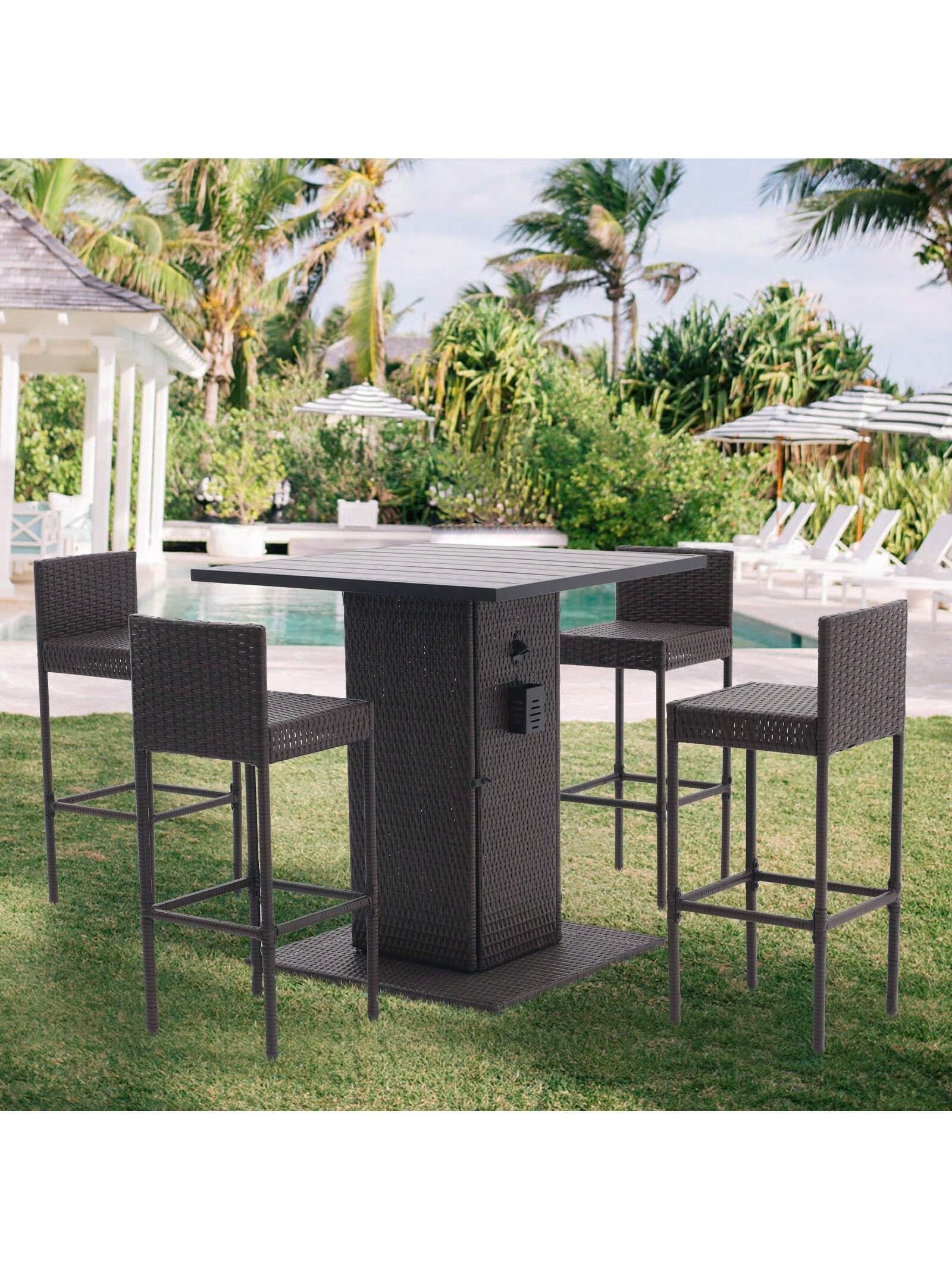 VITAL 5-Piece Rattan Patio Bar Set – Outdoor Wicker Furniture with Storage Shelf, Dining Table