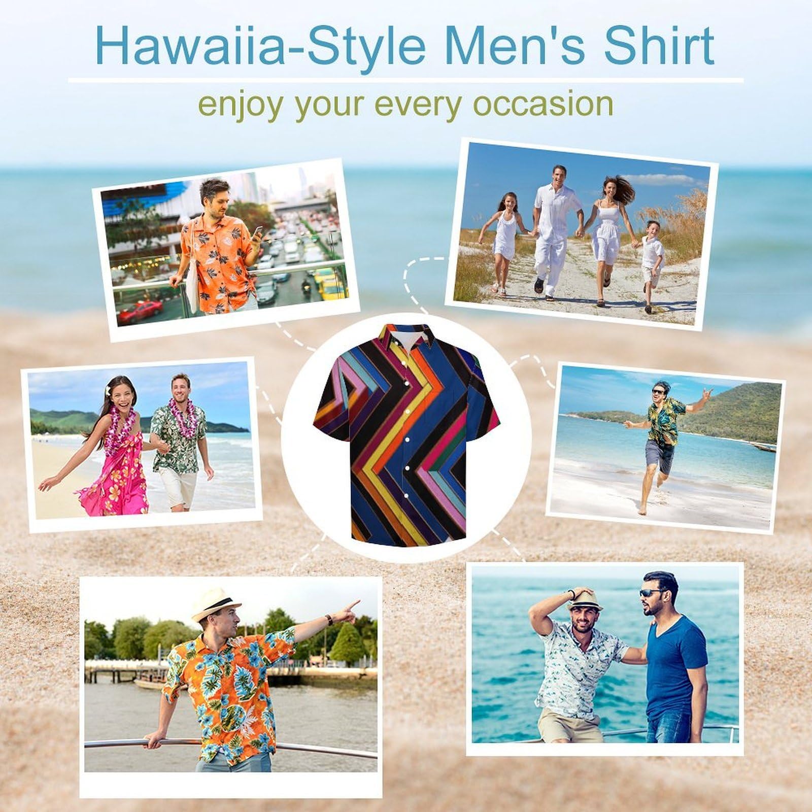 Camicia da Uomo a Maniche Corte Funky, Righe Twill Geometriche Moderne, Aloha Camicias Estiva per la Spiaggia, vestibilità Normale con Bottoni, per Libero Vacanze
