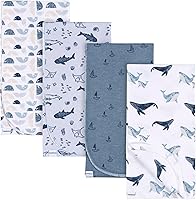 Gerber Baby 100% Cotton Flannel Receiving Blankets 4-Pack, 30x30 Inch Soft Cozy Swaddles, Coastal Calm for Newborns