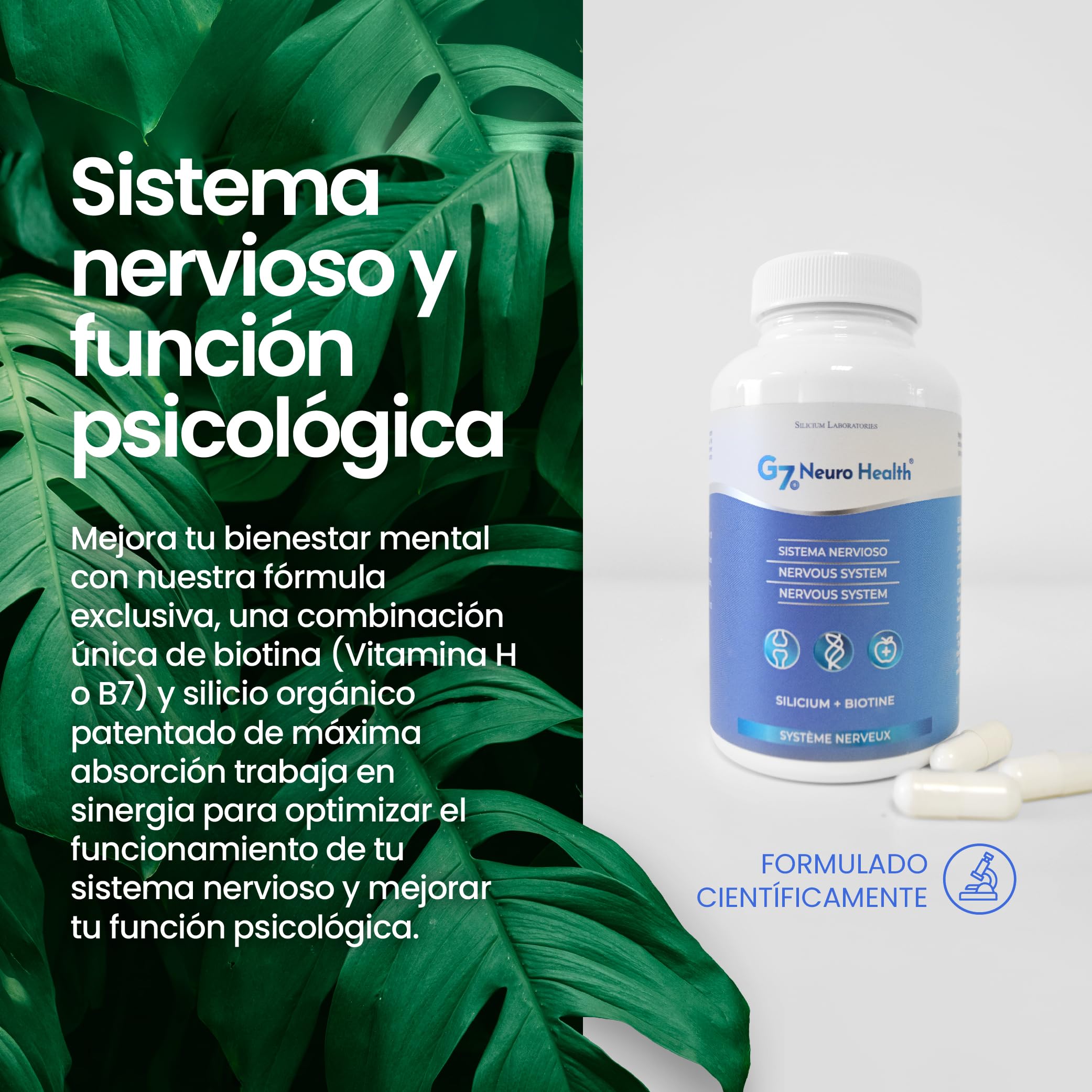 G7 Neuro Health. Suplemento Que Favorece La Concentración Y La Memoria Y Contribuye En La Eliminación De Metales Pesados. Con Silicio, Biotina Y Magnesio. 120 Cápsulas.