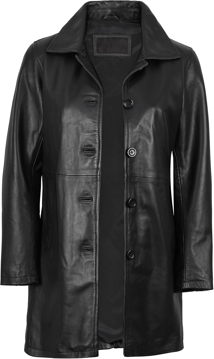 Blingsoul Leather Car Coats for Womens - Black Brown Real Long Leather Jacket Women - Image 2