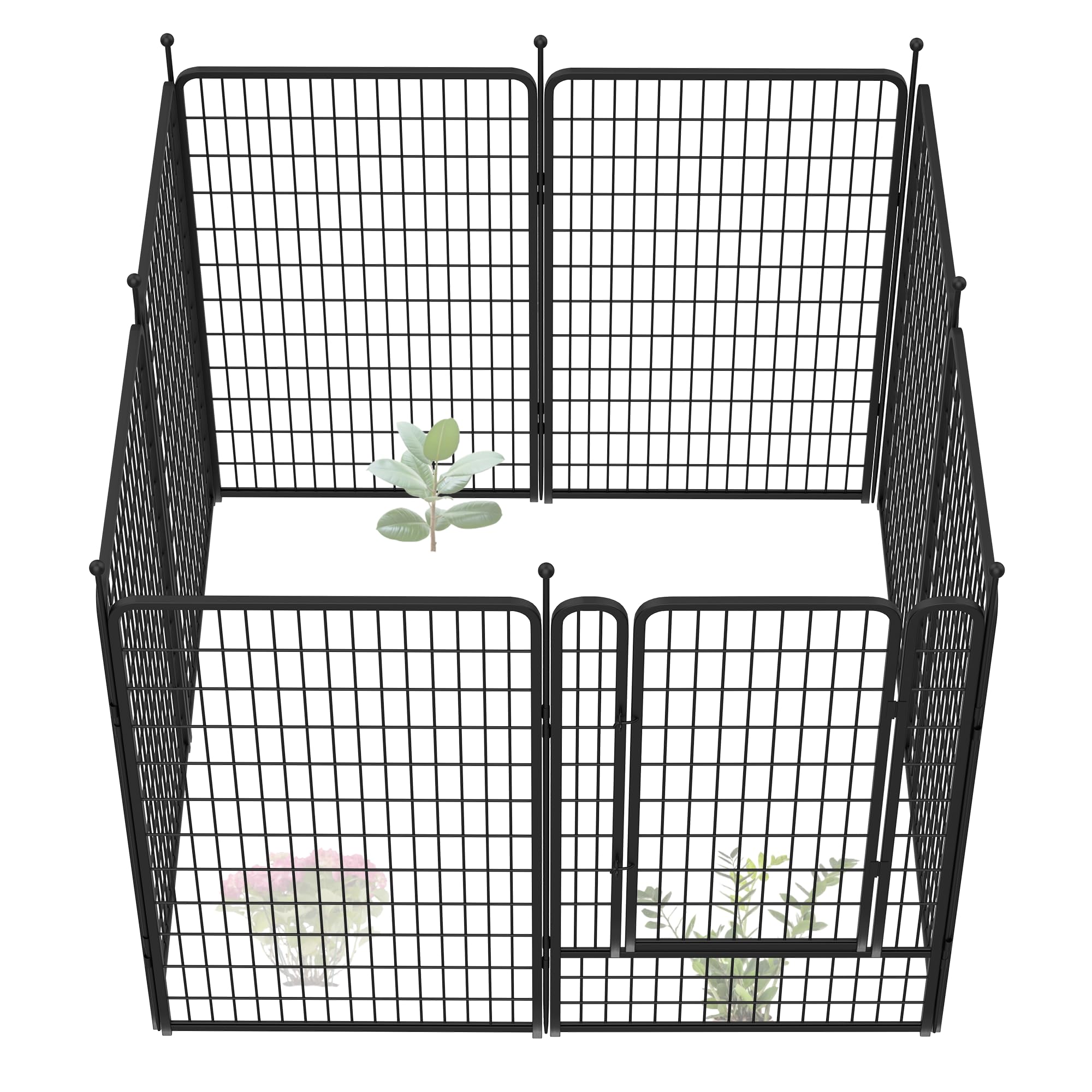 FXW Garden Fence Outdoor for the Yard – 127cm(H) x 633cm(L) Heavy Duty Metal Animal Barrier for Dog and Rabbit, Decorative Dog Fence, 8 Panels, Black