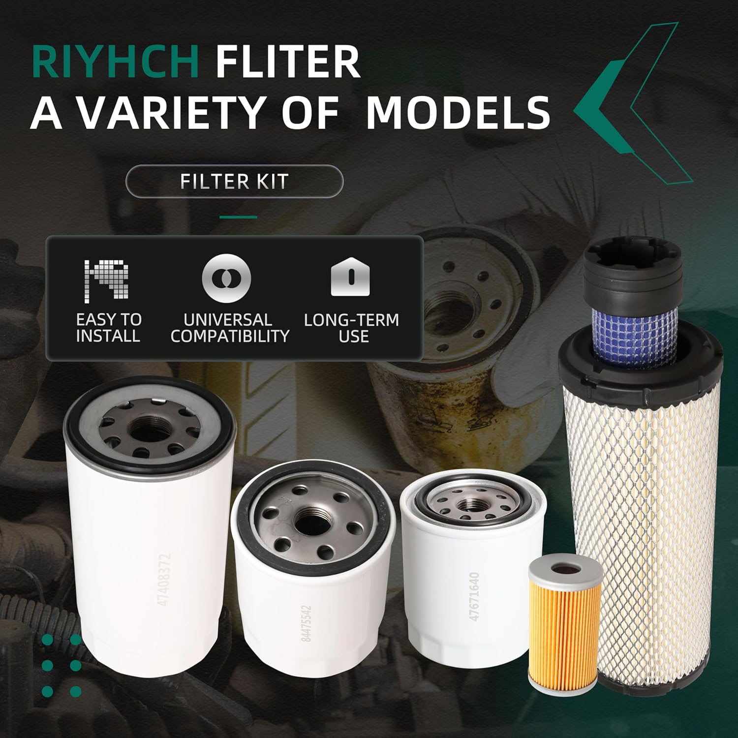 6 PCS Filter Kit Compatible with New Holland TC35A TC35D TC35DA TC40A TC40D TC40DA TC45A TC45DA Tractor, Air Filter 87682998 84539215, Oil 84475542, Hydro 47671640, Fuel 84477366