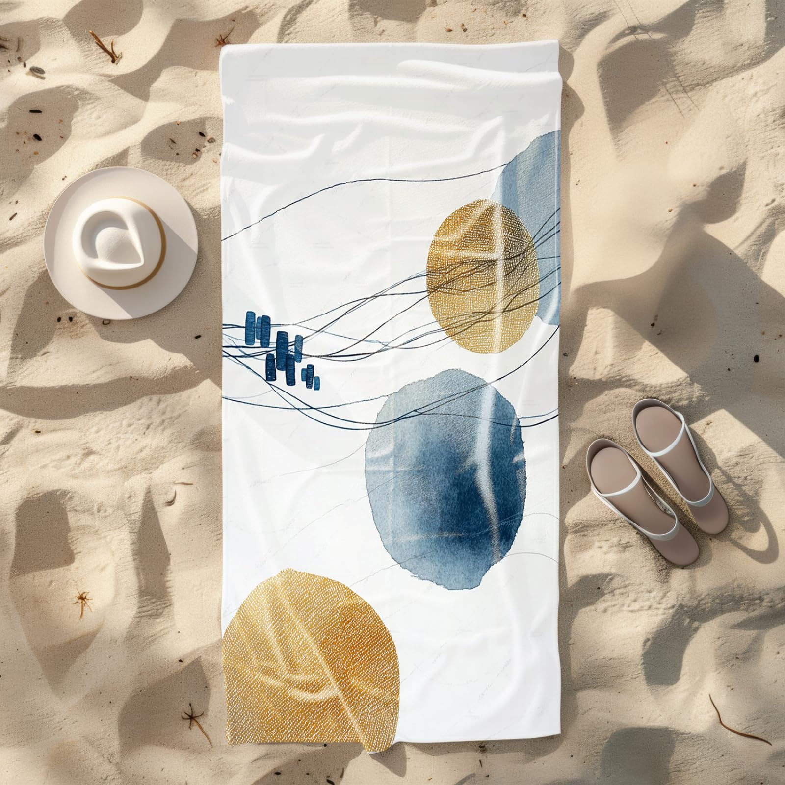 Générique Serviette Microfibre Plage Modèle Or Bleu