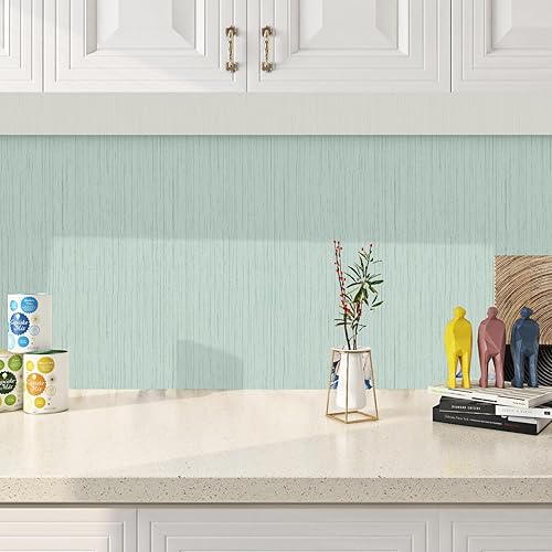 Miniatura 7 de FunStick Papel tapiz de 15.8 x 240 pulgadas, color verde menta, para dormitorio, baño, pasto, papel tapiz de tela de lino texturizada, papel de