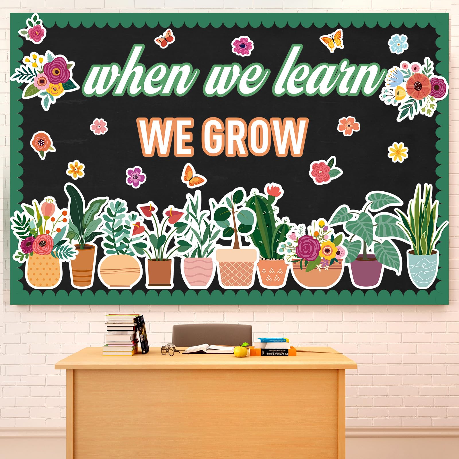 Mooliwe 58 Pcs Summer Plant Bulletin Board Set When We Learn We Grow Greenery Bulletin Board Classroom Decorations Positive Paper Cutouts Potted