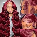 QZOQZO 99j Burgundy Lace Front Wigs Human Hair 13x6 Body Wave Lace Front Wigs Human Hair Pre Plucked Glueless Red Wig Wine Red Lace Front Wigs for Women Reddish Brown 180% Density 22Inch