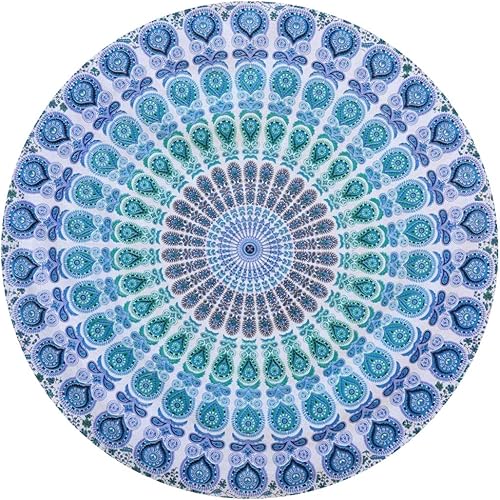 Tapiz azul turquesa redondo de algodón indio Tapiz Mandala Roundies Beach Throw Indian Round Blue Mandala Tapiz Yoga Mat Picnic Mat Mesa Manta Hippy