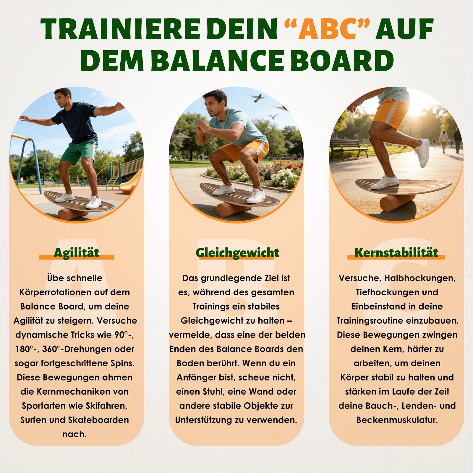 Balance Board, Holz Balance Board Erwachsene Gleichgewichtstrainer Mit Korkrolle, Kork Halbkugel und Gummiball, Balance-Trainer mit rutschfester Oberflächenbehandlung