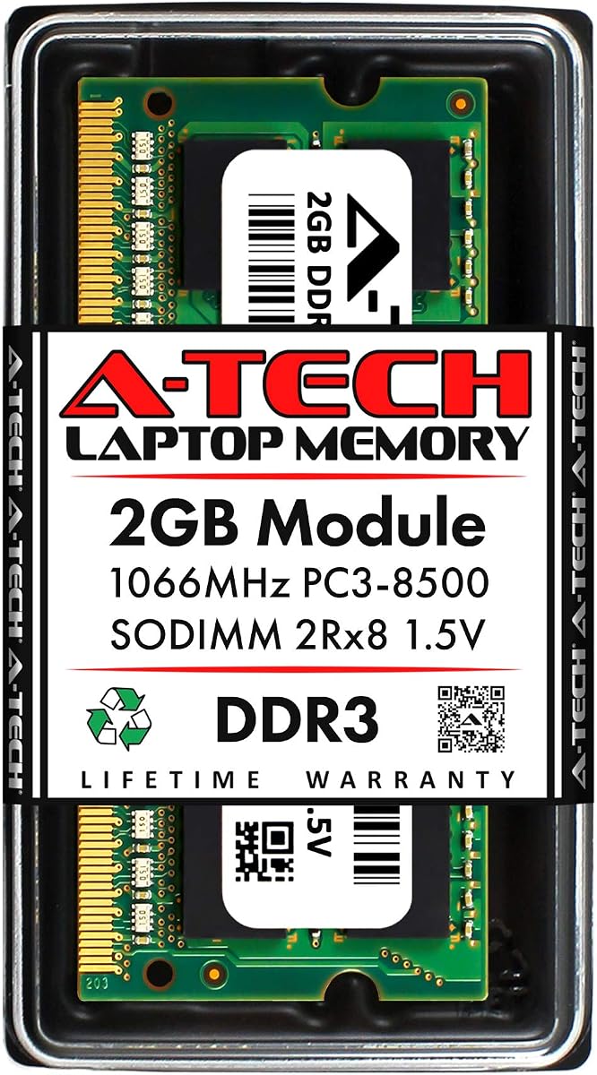 A-Tech 2GB RAM Replacement for Kingston KTT1066D3S/2G | DDR3 1066MHz PC3-8500 2Rx8 1.5V SODIMM 204-Pin Memory Module