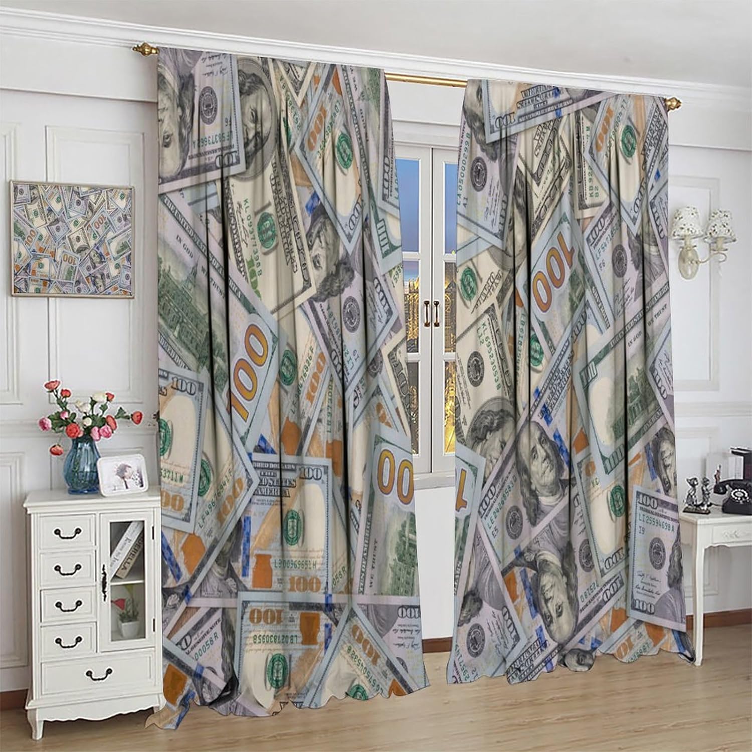 Dollar Blackout Curtains 100 Dollar Currency Vintage Style Printed Curtains Kitchen Bedroom Living Room Curtain Set 42x54 Inch 2 Panels