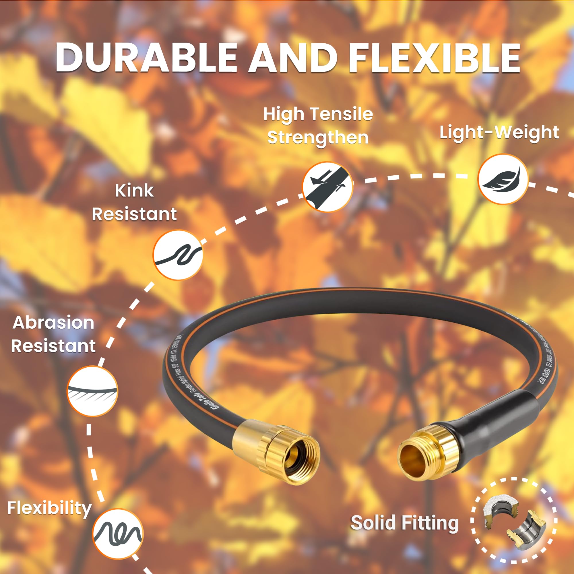 Giraffe Tools Garden Hose 5/8", Water Hose Heavy Duty, Flexible, Lightweight Hybrid Hose with Bend Protection, 2.5ft Male to Female Fittings, Burst 600 PSI, Short Leader Hose — view 2