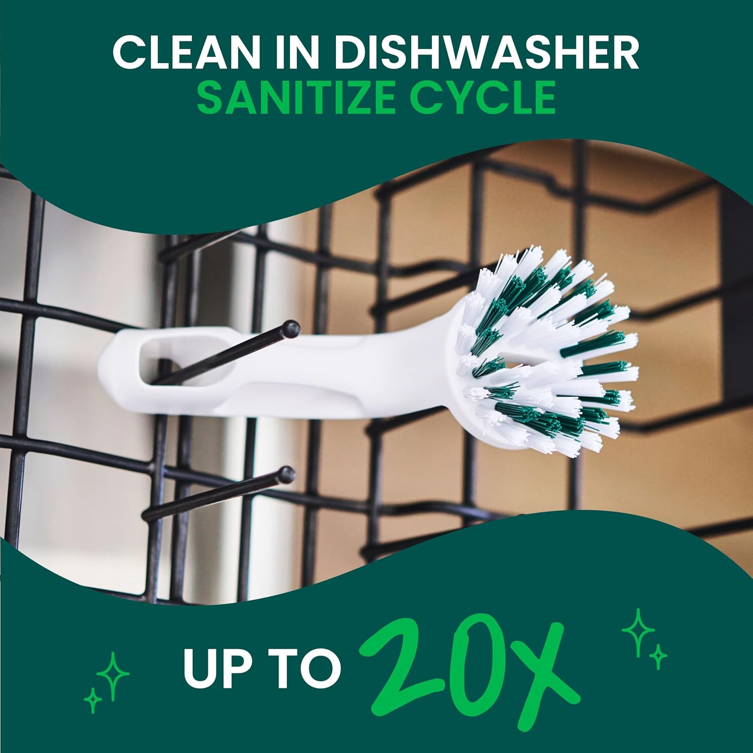 Scotch-Brite Handy Brush, Small and Durable Dish Brush with Handle for Scrubbing Hard-to-Reach Cookware, Tubs, Sinks, Car Tires, and More without Scratching, Antimicrobial, and Rinses Clean