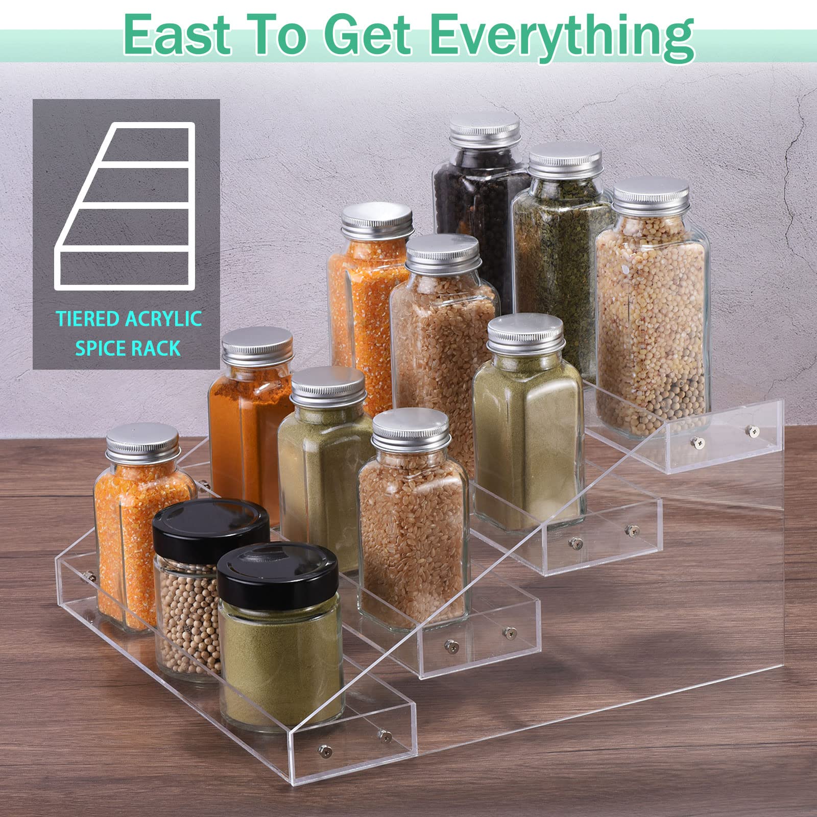 sourcing map 4 Niveaux Épices Rack Organisateur, Acrylique Épices Tiroir Organisateur Étagère Assaisonnement Bocal Rack Convient pour Cuisine Comptoir, Armoire, Garde-manger, Placard, Clair