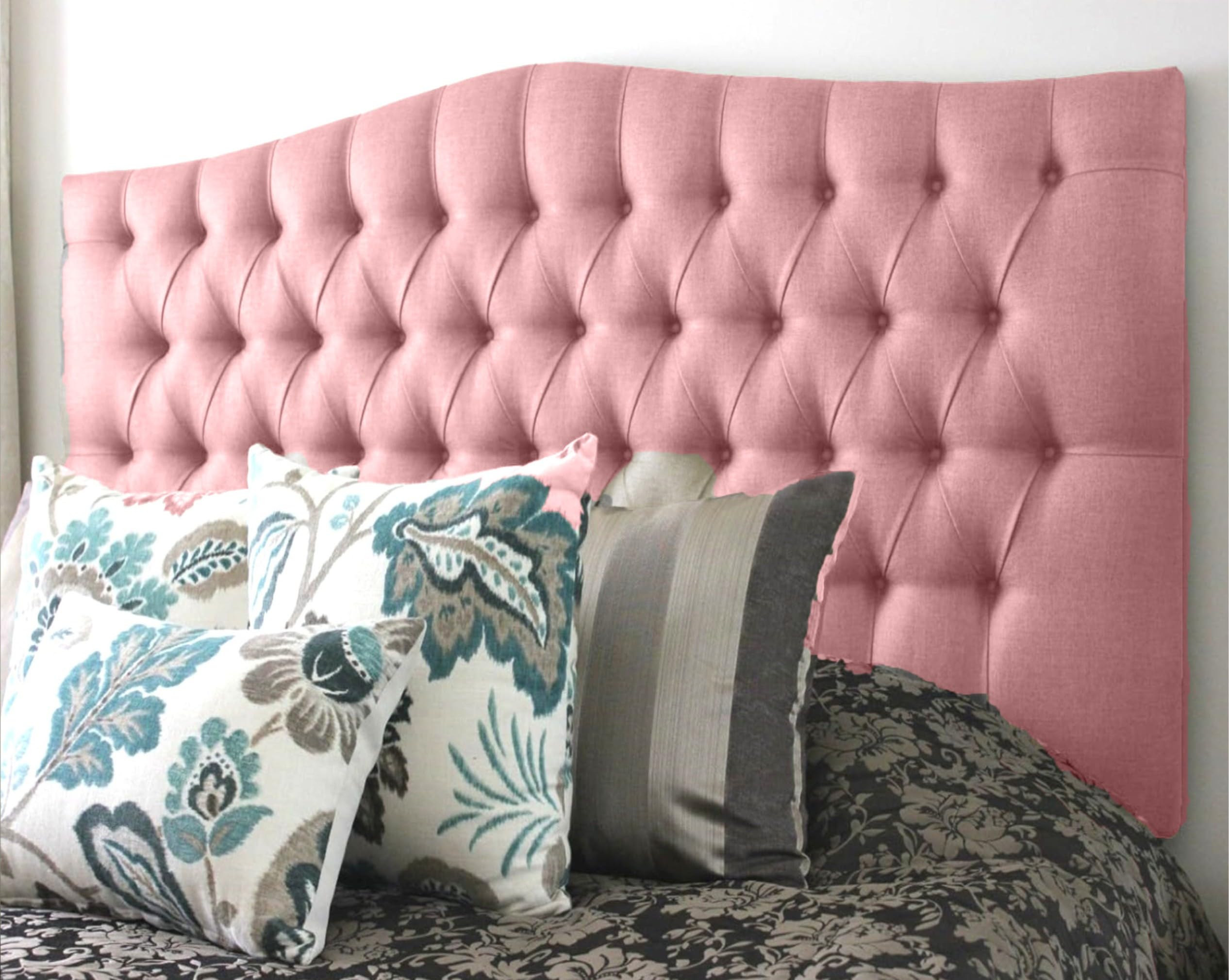 luxisleepltd Plush Velvet Fabric Dewsbury Tufted Upholstered Headboard for divan bed frame Single double king 26/30" Height, (Pink, 3ft-26'' High)