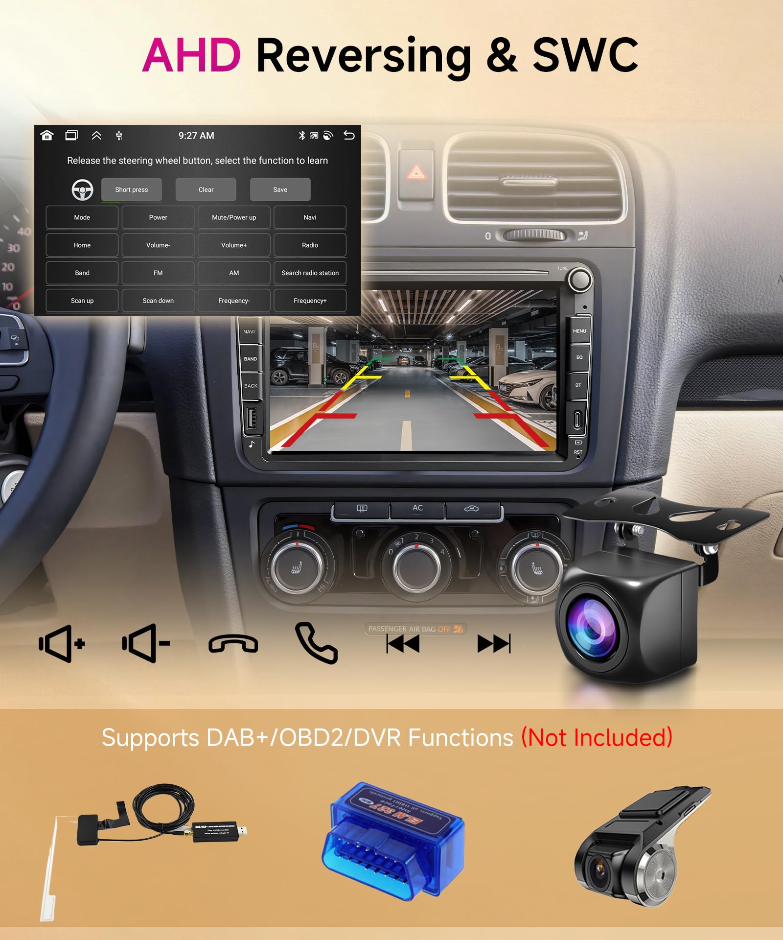 6G+128G 8 Core Wireless Carplay Android Autoradio für VW Golf 5 6 Passat Polo Tiguan Touran Caddy Skoda Seat 8 Zoll Autoradio Android Auto GPS Navi WiFi Mirror Link Bluetooth FM/RDS/DSP Rückfahrkamera