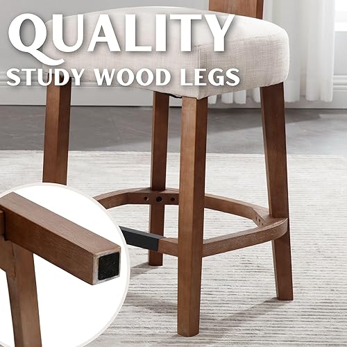 Miniatura 6 de RIVOVA Juego de 2 taburetes de barra de 26 pulgadas de altura de mostrador, modernos taburetes de bar de cocina con respaldo y patas de madera