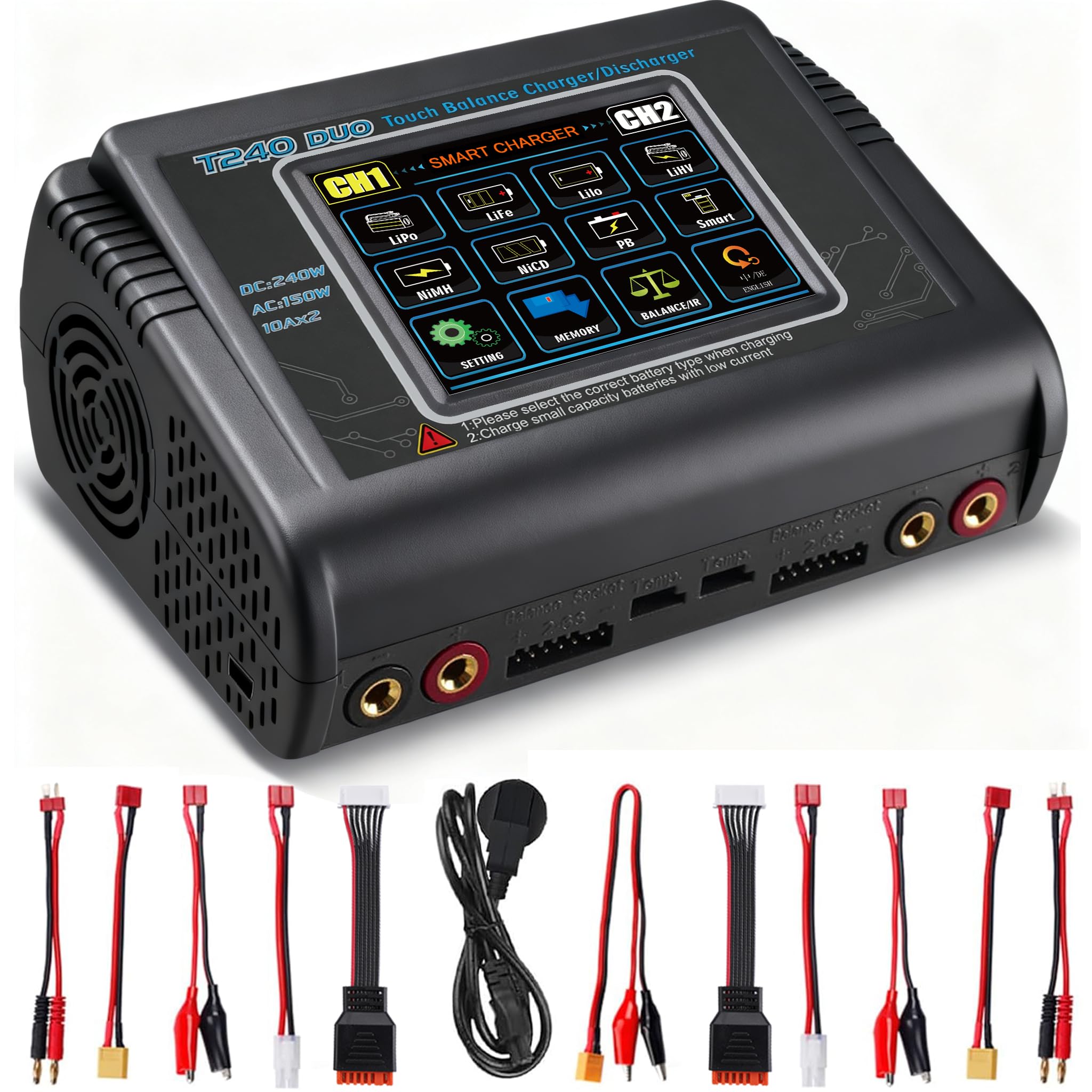 HTRC Duo RC Balance Ladegerät/Entlader für Lilon LiPo Life LiHV NiCd NiMH PB Smart Batterie Dual-Multi-Ladegerät AC 150W / DC 240W 10A