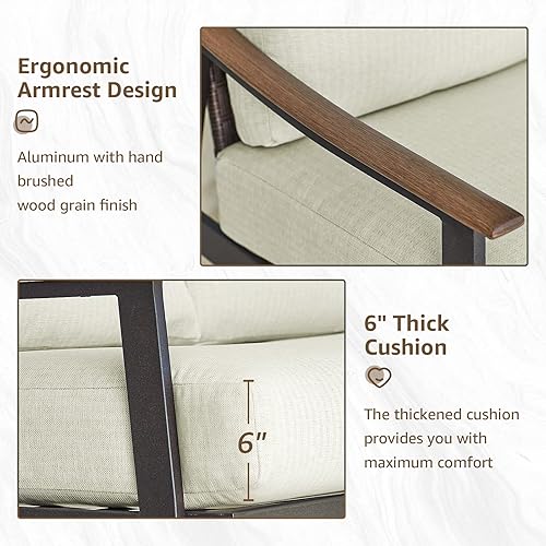 Miniatura 6 de NATURAL EXPRESSIONS Sofá biplaza de patio, muebles de exterior, silla de metal con respaldo de mimbre y cojín de 6 pulgadas para interiores, porche