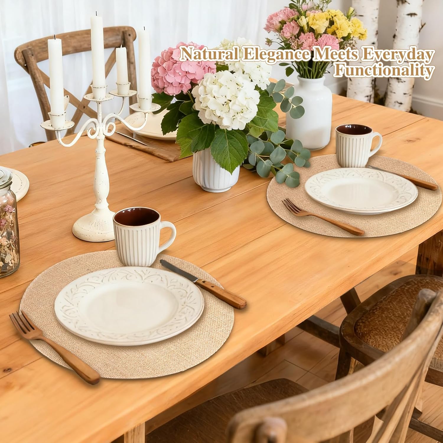 80 Pcs Round Burlap Placemats Bulk 11.8 Inch Reusable Jute Placemats, Rustic Round Charger Plates Bulk for Wedding Dinner Party Table Decorations