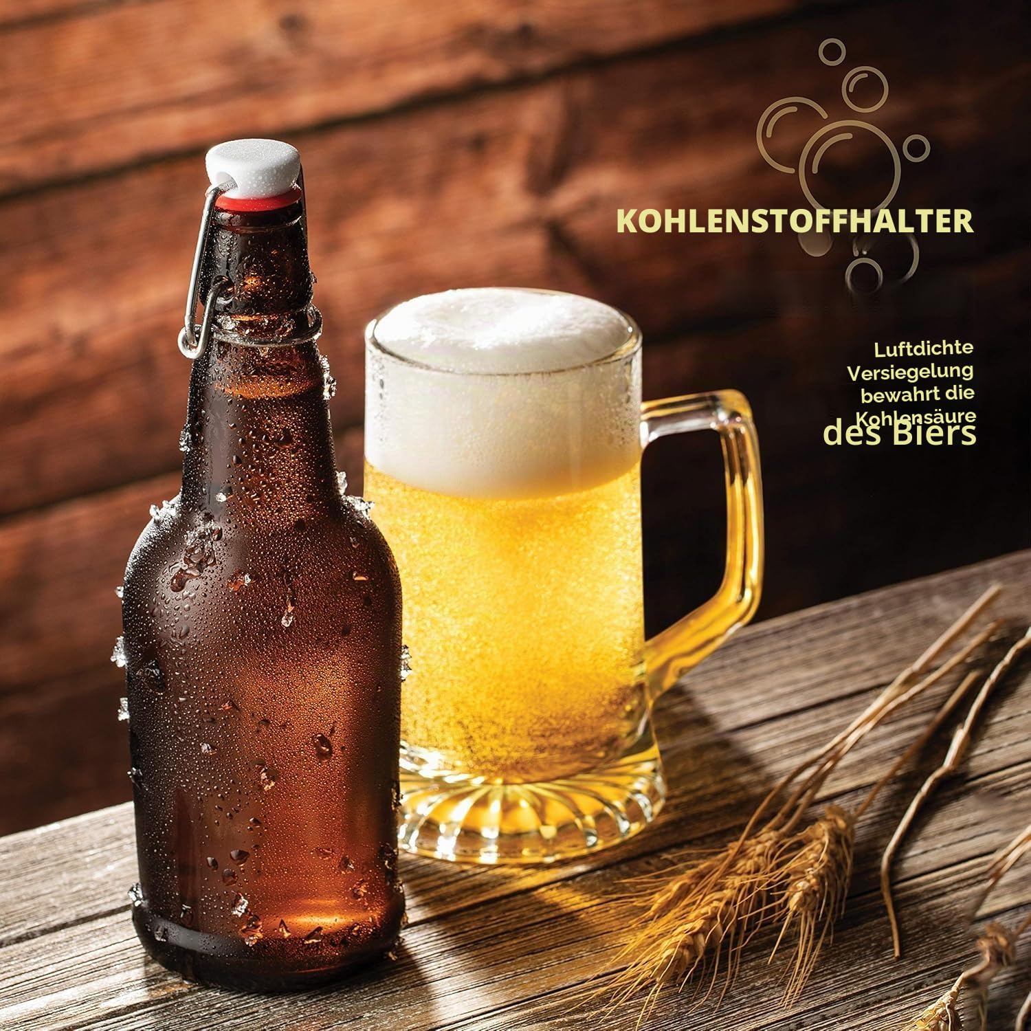 6 Stück Glasflaschen mit Flip-Top-Verschluss, Luftdichte Gärverschlüsse für Bierbrauen, Wein, Gewürzsaucen, Getränke, Öl, Essig, Kombucha & Wasser, 474 ml, Bernsteinfarben