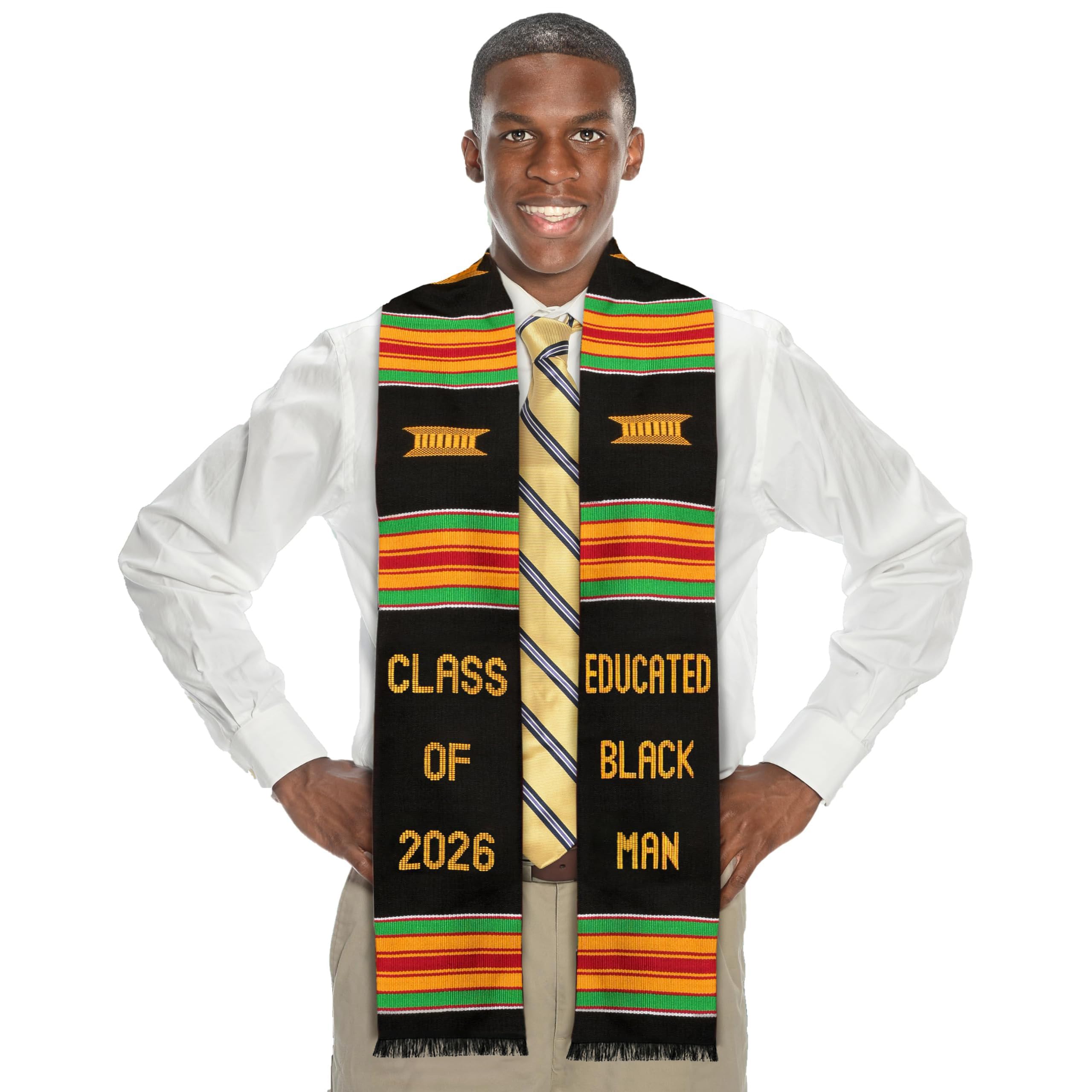 Kwabla's Kente Graduation Stole Class of 2026 | Celebrate Culture with the African Graduation Stole, Educated Black Man Class of 2026, Standard