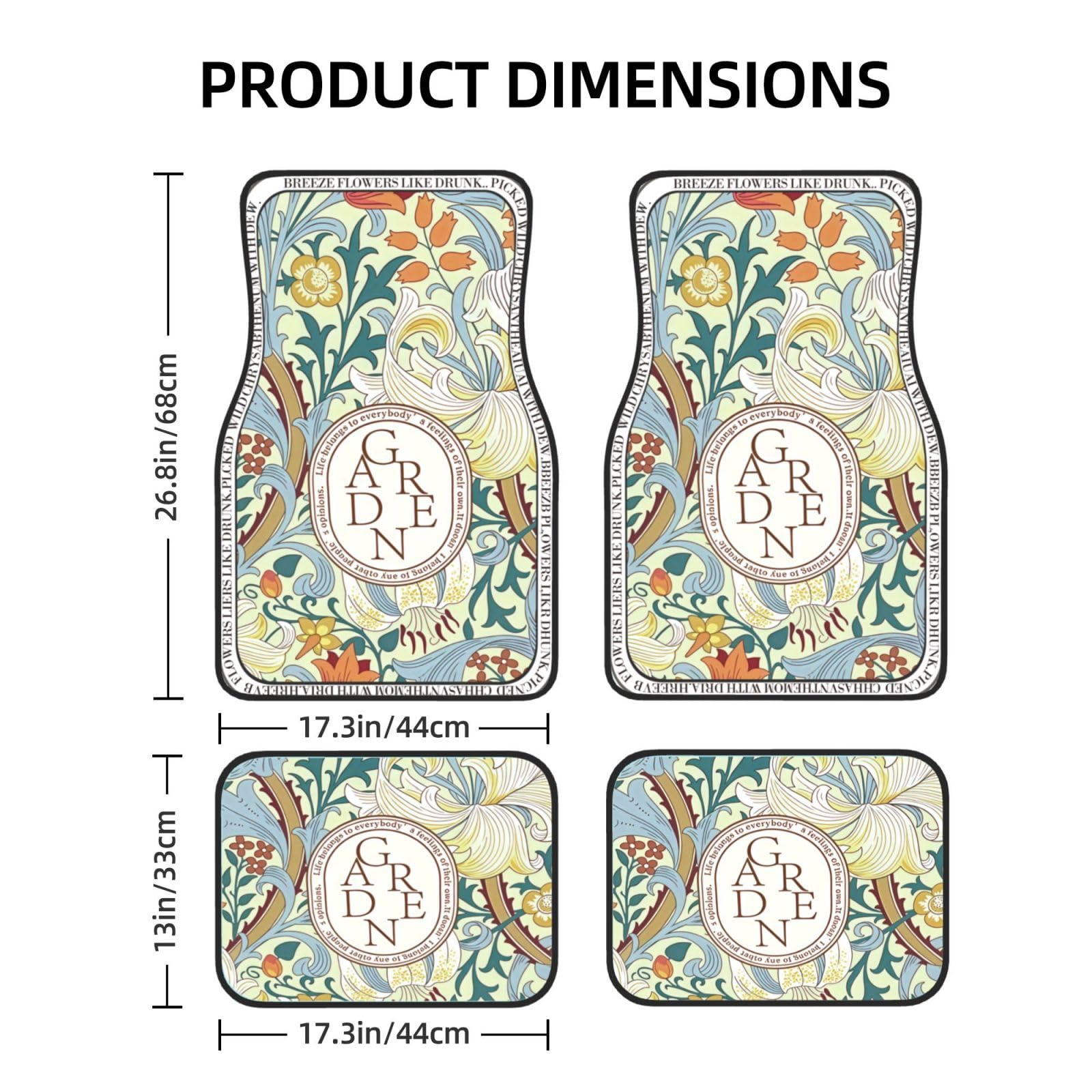 Artistic Fabric Car Floor Mats-Non-Slip Rubber Backing Vintage Flowers Front Rear Set-Water Absorbing Durable Automotive Floor Mat Rug — view 2