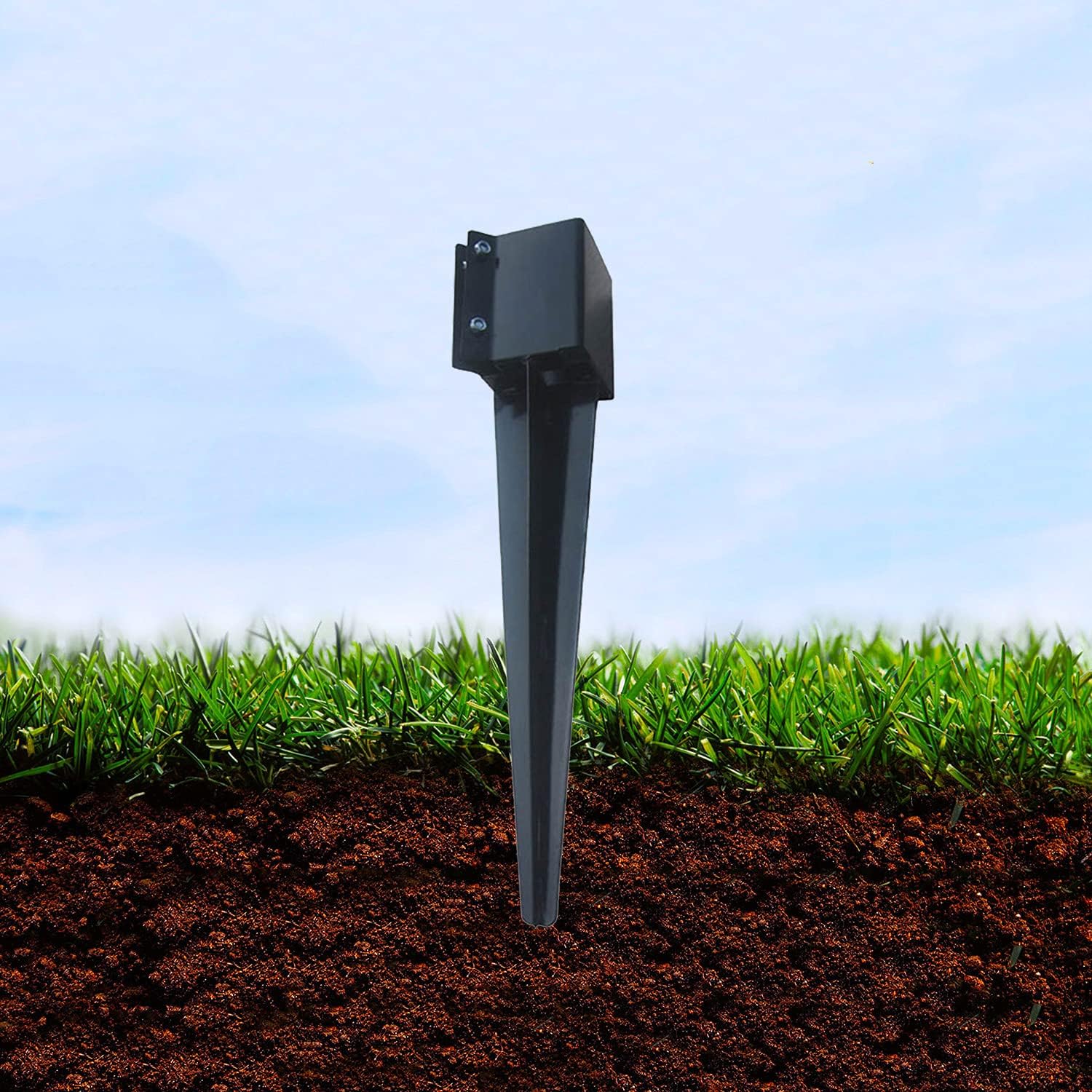 Fence Post Anchor Ground Spike Metal Black Powder Coated