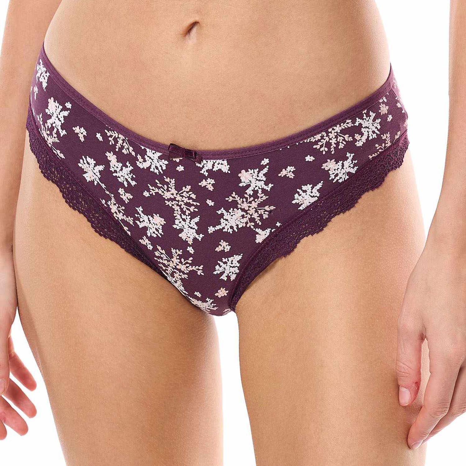 R&B Women's 325-1061LL004-4 3 Pack Printed Lace Trim Brazilian Briefs
