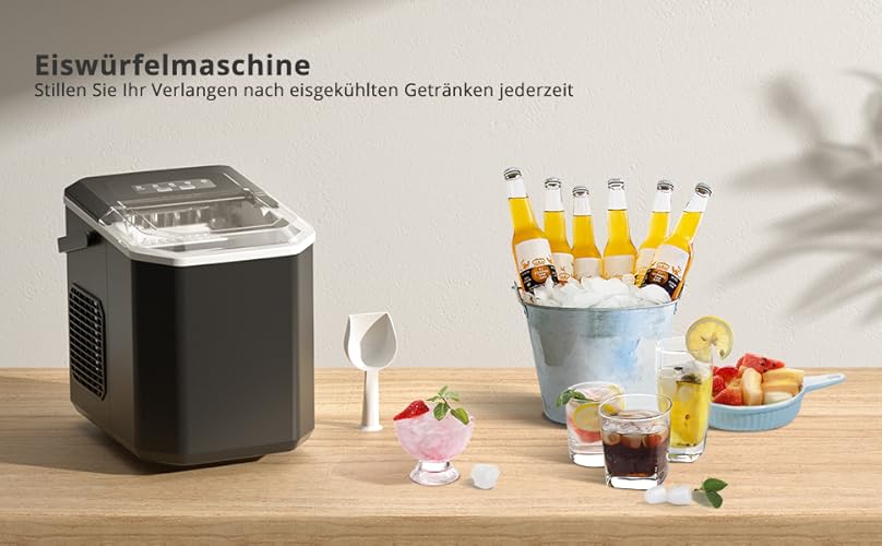 Bild 6 - Eiswürfelmaschine, 12 kg in 24 Stunden, 9 Eiswürfel in 6 – 8 Minuten, Eiswürfelmaschine mit umkehrbarem Eislöffel und Tragegriff, für Zuhause/Küche/Camping