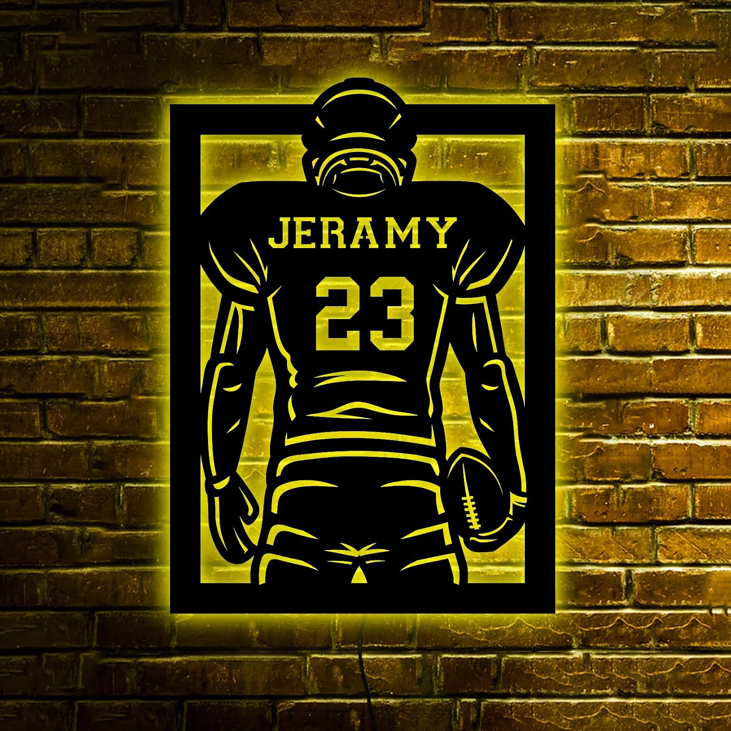Custom Football Player Wooden Wall Art, Personalized Football Player Name Neon Sign Decoration For Room, Football LED Decor