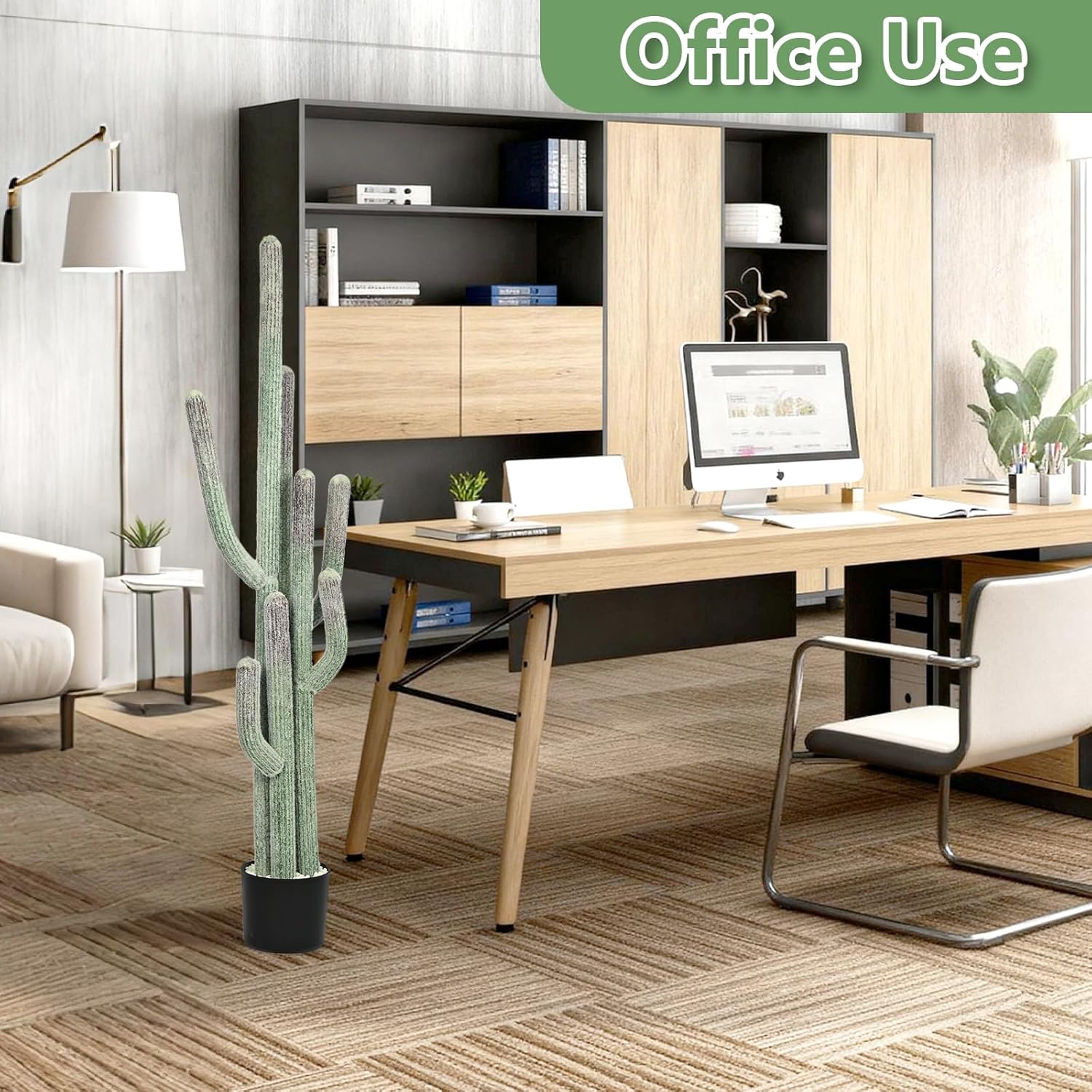 tonchean 51 Inch Tall Artificial Cactus, Large Faux Cactus Plants Indoor, Realistic Texture Fake Cactus with Black Pot for Home Office Living Room Bedroom - Image 7