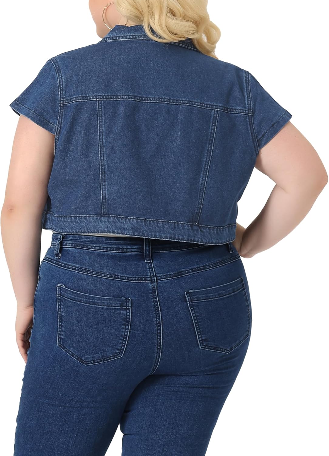 Agnes Orinda Plus Size Short Sleeve Denim Jackets for Women Y2K Button Down Tops Streetwear Cropped Jean Jacket - Image 4
