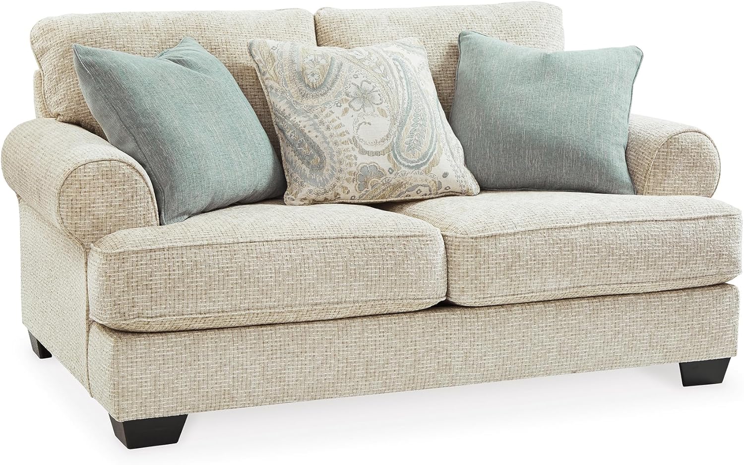 Signature Design by Ashley Monaghan Vintage Loveseat with Accent Pillows, Reversible Cushions and Rolled Arms, Beige
