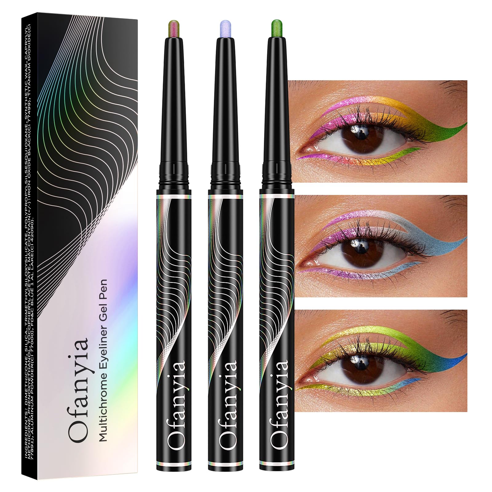 Greyghost Matita Eyeliner Retrattile Multicolore, Waterproof Smudge Proof Metallic Pen 24h Long-Lasting Gel High Pigmented Pencil (Set A)