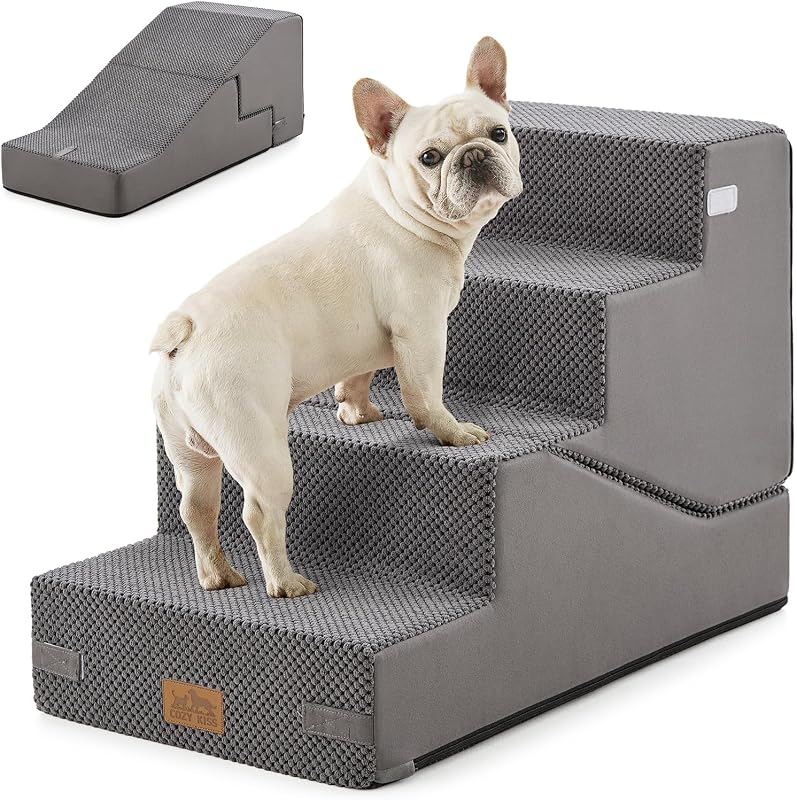 Escada e rampa 2 em 1 para cães pequenos COZY KISS, 4 degraus, cinza, 68,0 x 40,0 x 48,0 cm
