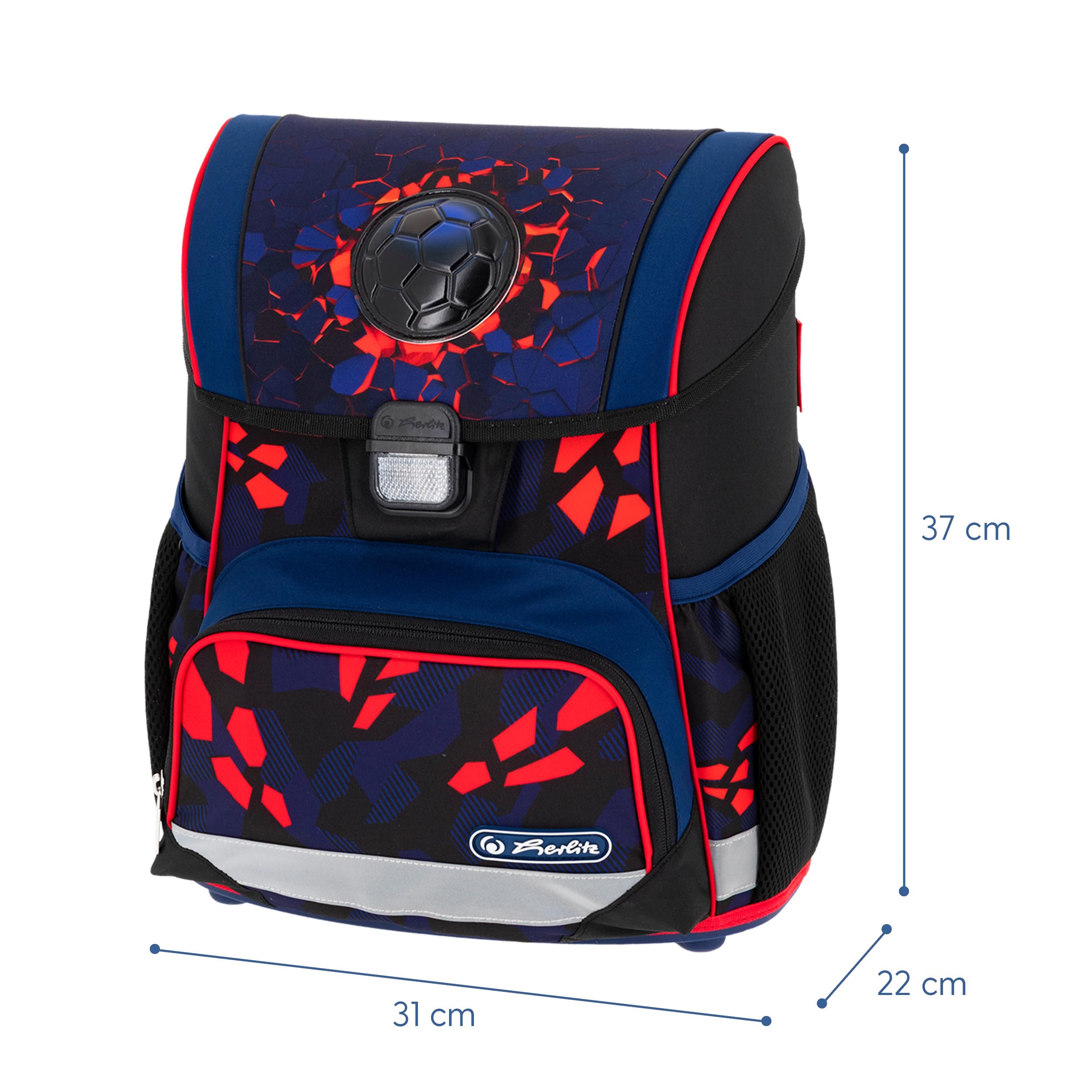 herlitz Tornister szkolny zestaw 4-częściowy Loop Kick Off niebieski czerwony 17 l ergonomiczny tornister o niskiej wadze 1. klasa chłopcy dziewczynki dzieci