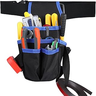 SYCEES Marsupio Borsa Porta Atrezzi in Tela, Borsa a Vita Porta Utensili Manuali e Elettrici con Cintura Regolabile e Multi Tasche, Marsupio da Elettricista Carpentiere Lavori Tecnici, Colore Nero
