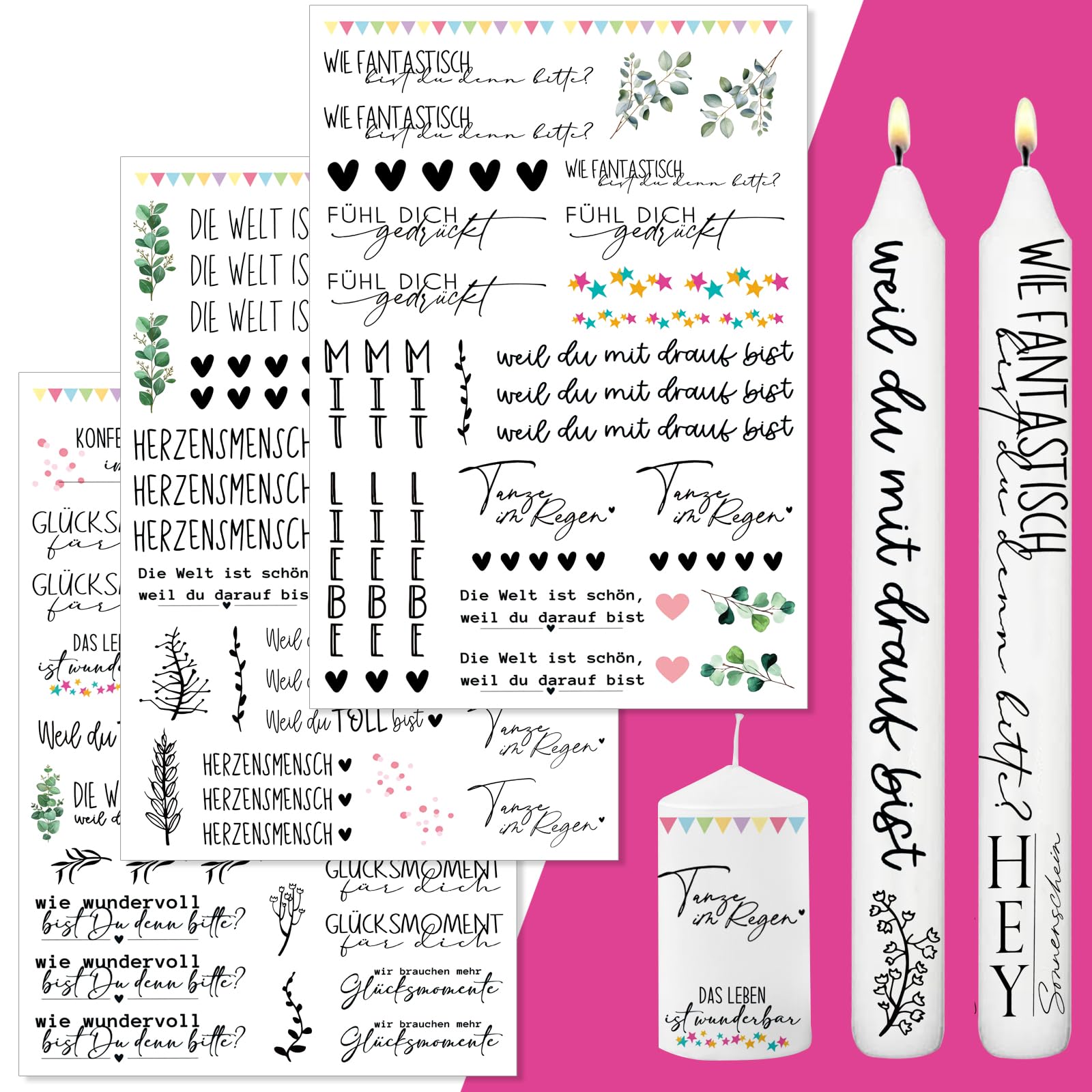 Kerzentattoo,Kerzensticker,Glückslicht Kerzentattoo,Glücksmoment Be Happy Eine Portion Glück, Wasserschiebefolie Kerzen,Wassertransferdruck Kerzen,Geschenk Liebe Freundschaft Guter Tag