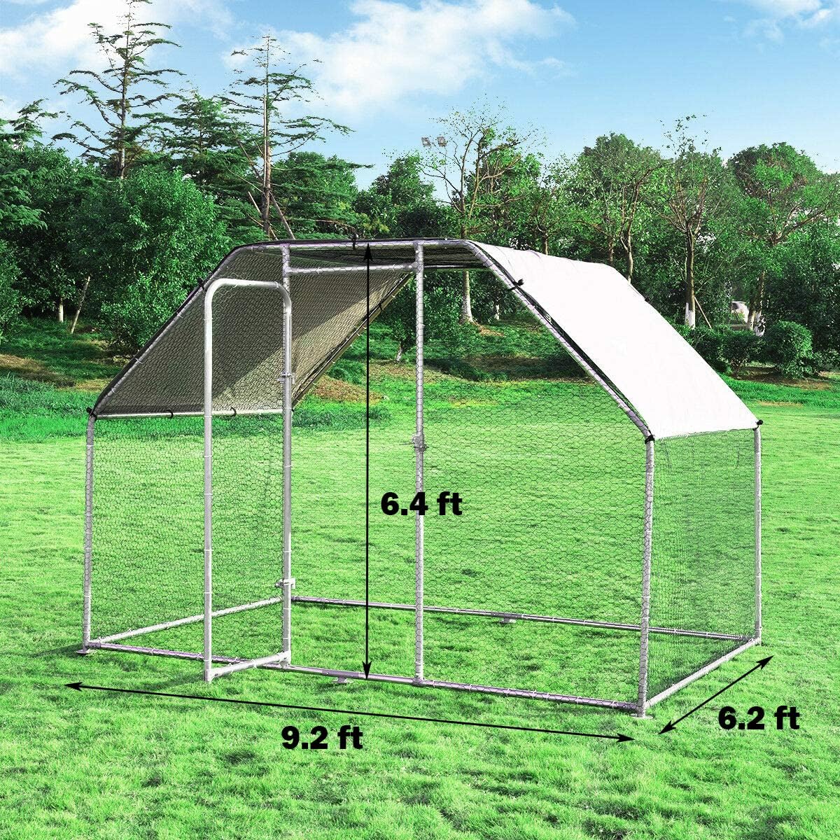 Giantex 9.2ft Large Metal Chicken Coop, Walk-in Chicken Coops Hen Run House Shade Cage with Waterproof and Sun Protection Cover for Outdoor Backyard Farm Use Poultry Cage (9.2 x 6.2 ft, Flat)
