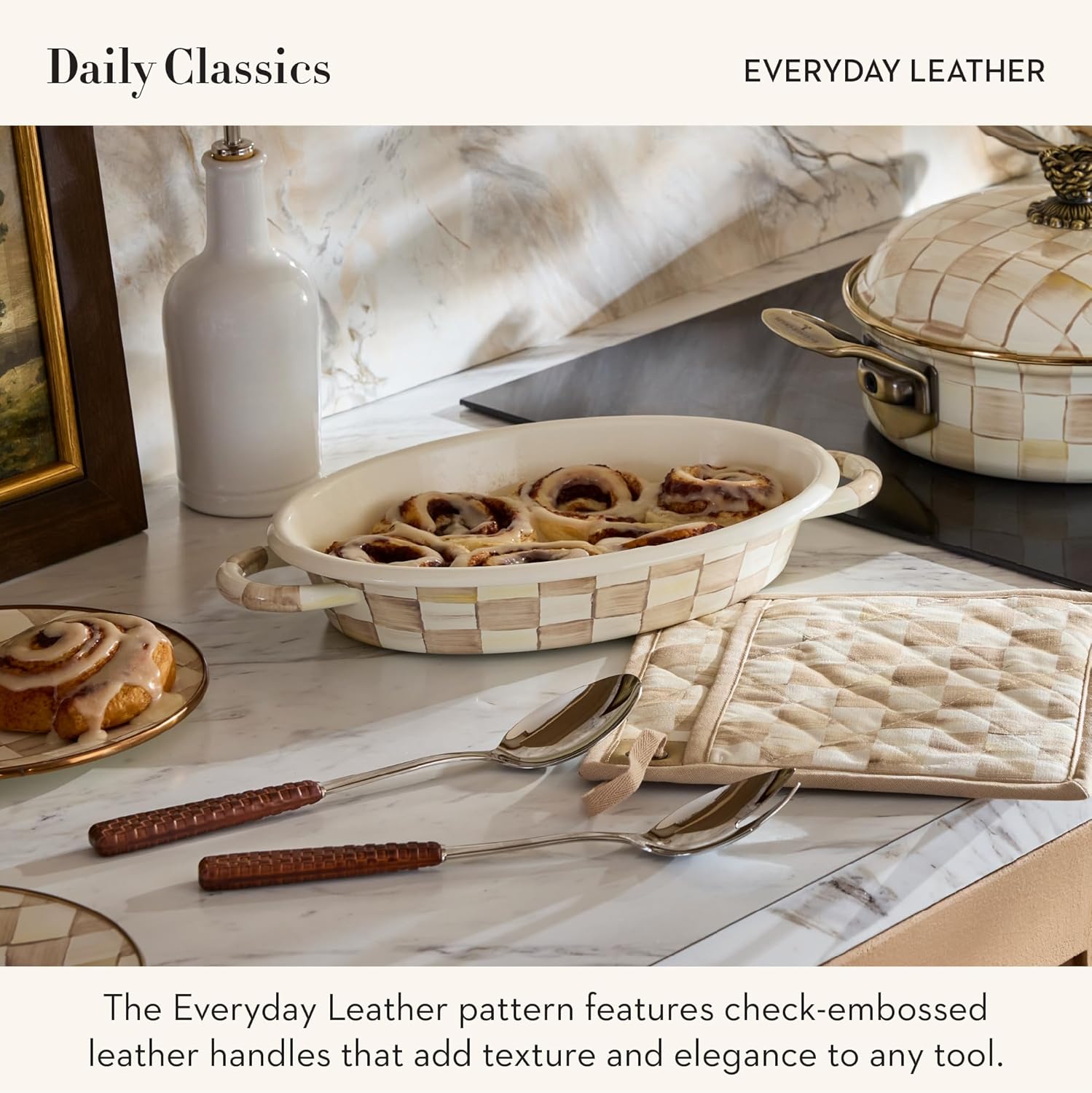 MACKENZIE-CHILDS Everyday Salad Serving Set, Stainless-Steel Salad Servers, Leather