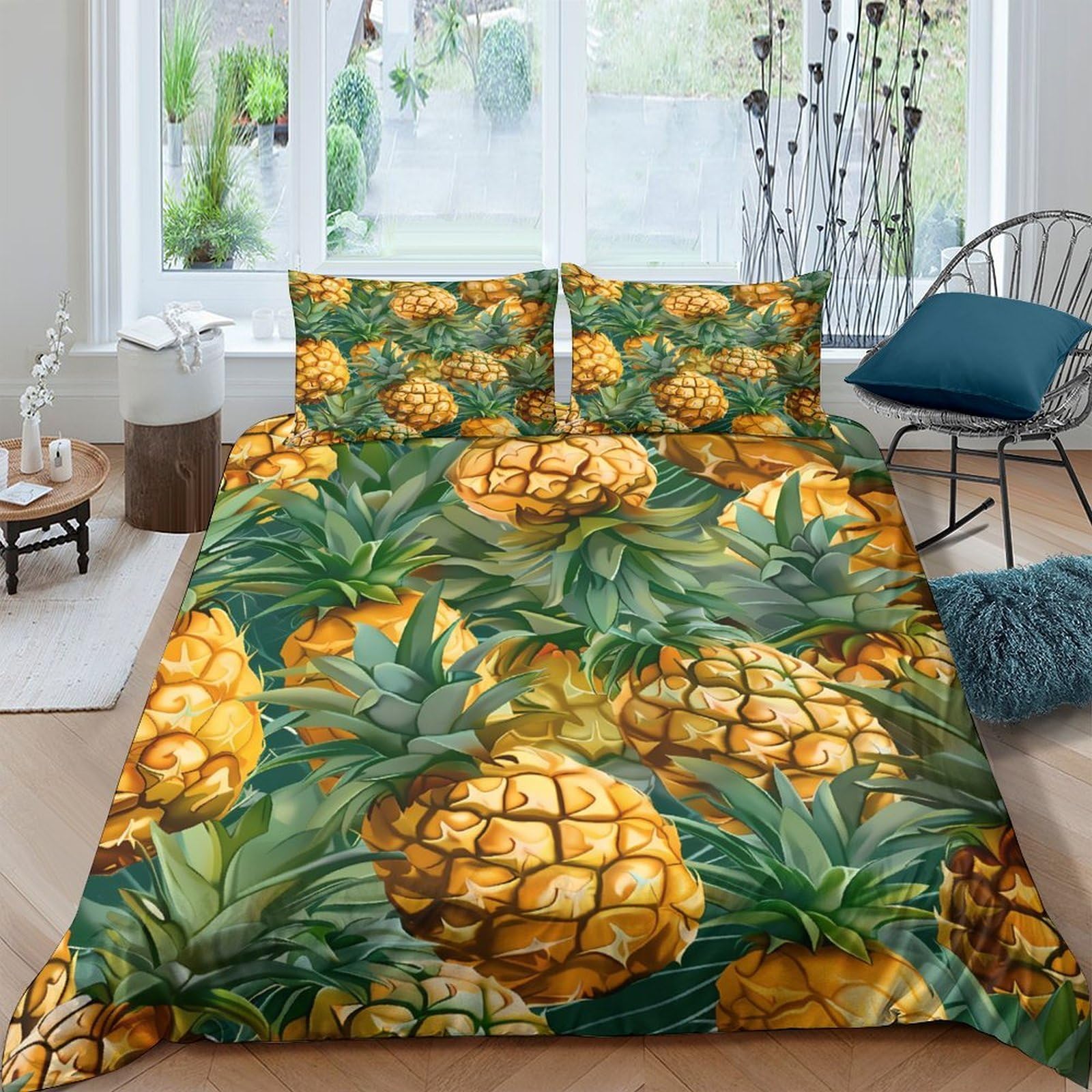 Ctjqhvkz Style-3 3D Printed Pineapple Fruit Fitted Sheet Microfiber Tropical Green Yellow Mattress Cover Bedroom Decor Dustproof Washable Single（135X200cm）