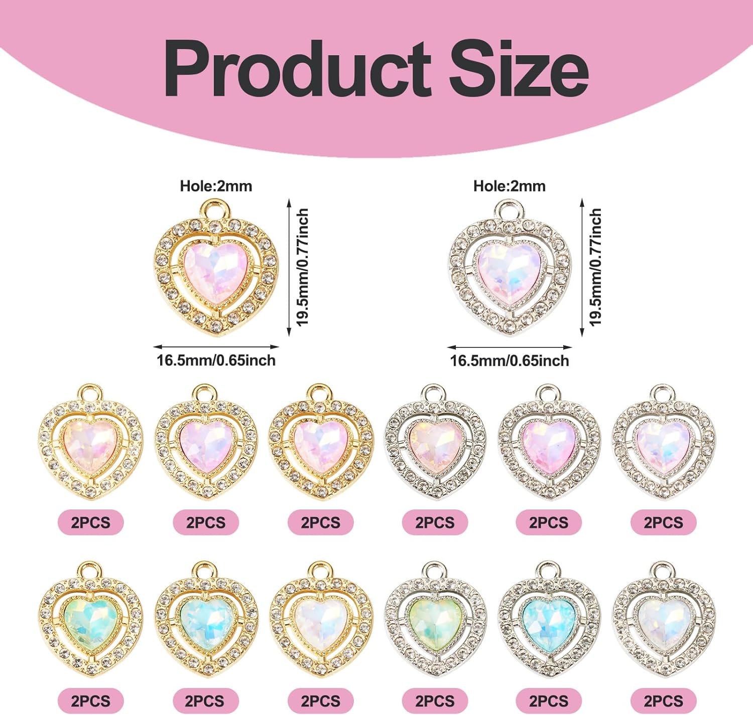 FASHEWELRY 24Pcs Rhinestone Heart Charms 12 Colors Alloy Crystal Heart Pendants Charms Faceted Glass Crystal Pendants for DIY Earrings Necklace Bracelet Jewelry Making - Image 5