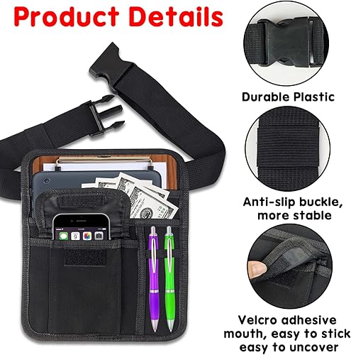 Miniatura 4 de Delantal de camarera delantal para servidor, bolsa de restaurante, cintura para dinero, con bolsillos, soporte para tableta y hebilla de cinturón