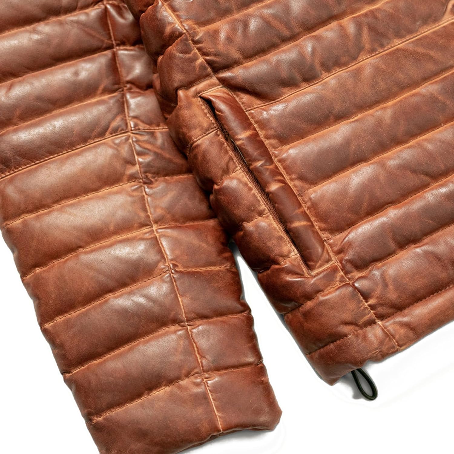 Men's Puffer Leather Jacket, Genuine Lambskin Leather, Lightweight, Classic Style, Black, Brown, Two Tan & Tan Colors