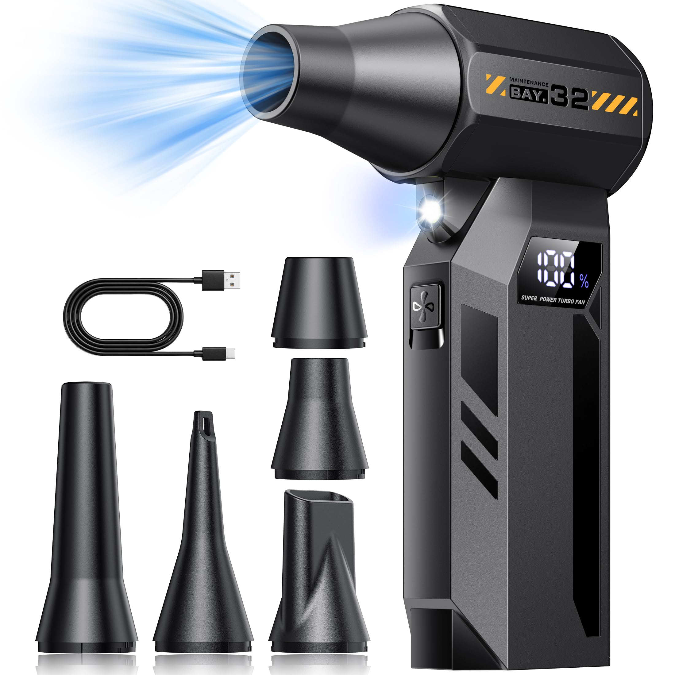 Compressed Air Duster, 150000 RPM Electric Air Duster,LED Display&Light