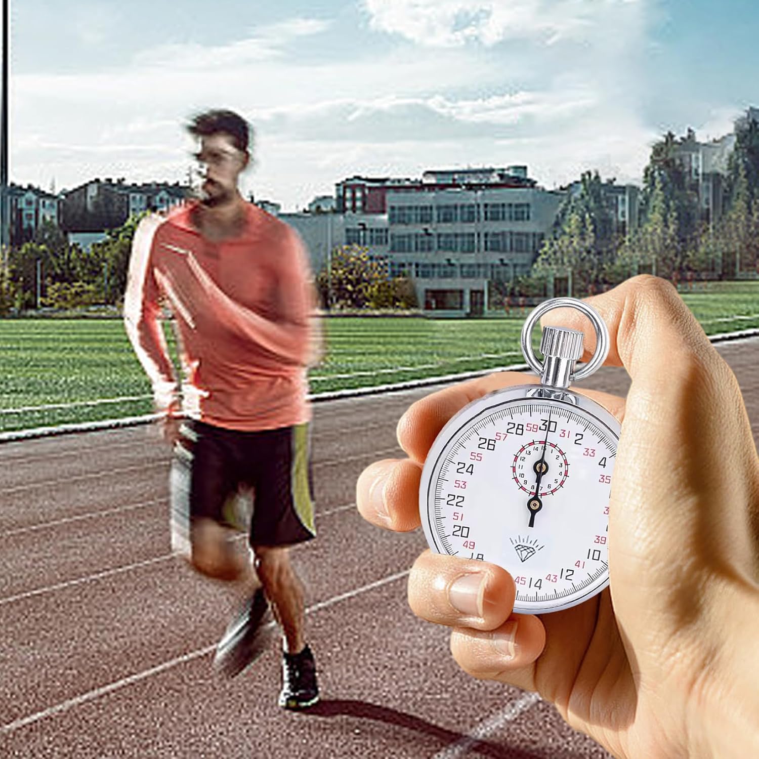 Analog Stopwatch, Mechanical Stopwatch, 13-Jewel Analog with Precise Timing for Sports & Laboratory, White Dial Stop Watch Timer with Lanyard, 30s/15M, Stop Watches Timer