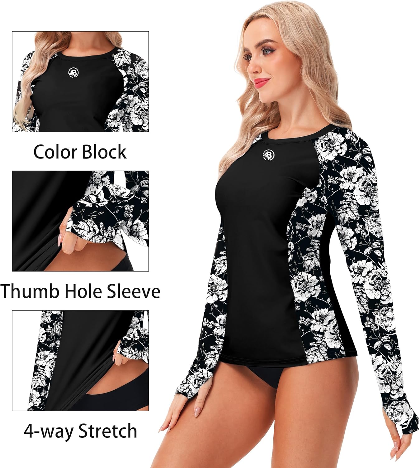 AOBUTE Women Long Sleeve Rash Guard UPF 50+ Swim Shirts with Thumb Hole - Image 4